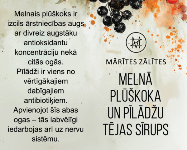 MELNĀ PLŪŠKOKA un PĪLĀDŽU OGU TĒJAS SĪRUPS