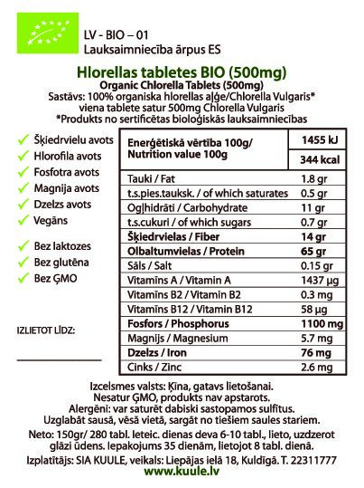 KOMPLEKTS spirulīna, hlorella, kviešu asni BIO