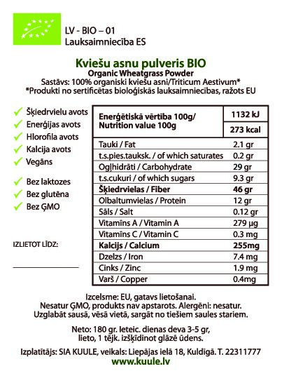KOMPLEKTS spirulīna, hlorella, kviešu asni BIO