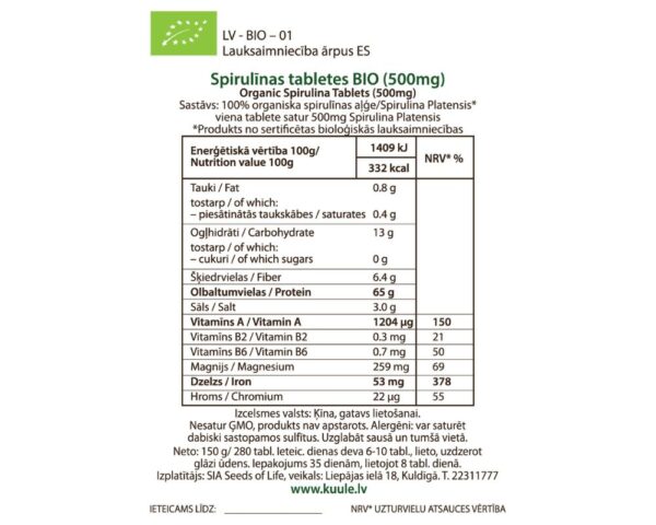 KOMPLEKTS spirulīna, hlorella, kviešu asni, psyllium